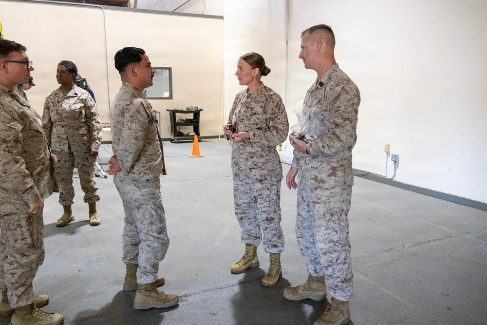 Col. Sharon Dubow, Marine Force Storage Command commanding officer, final tour at the Yermo Annex and Mounted Color Guard Stables before relinquishing MFSC command