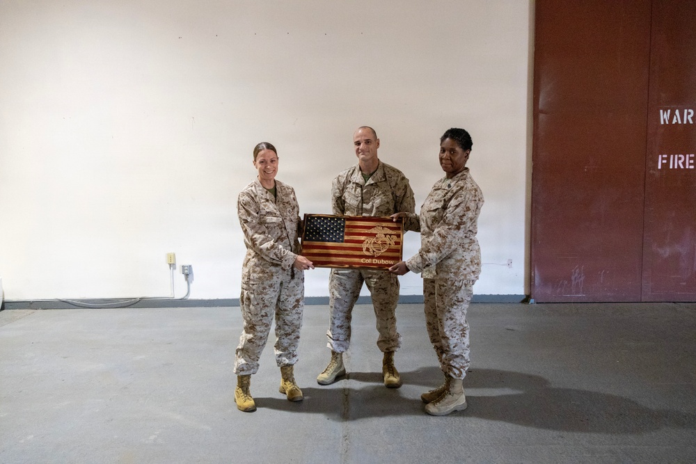 Col. Sharon Dubow, Marine Force Storage Command commanding officer, final tour at the Yermo Annex and Mounted Color Guard Stables before relinquishing MFSC command