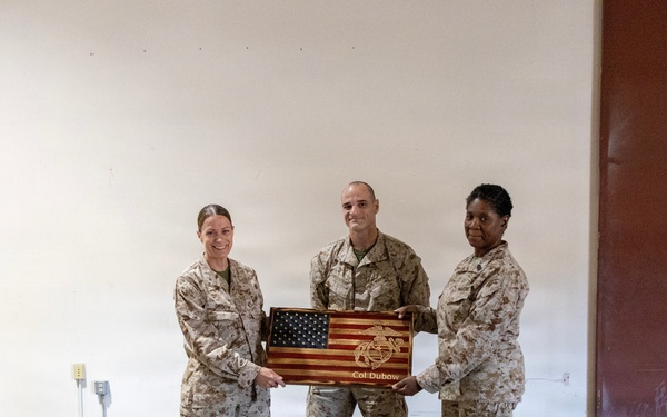 Col. Sharon Dubow, Marine Force Storage Command commanding officer, final tour at the Yermo Annex and Mounted Color Guard Stables before relinquishing MFSC command