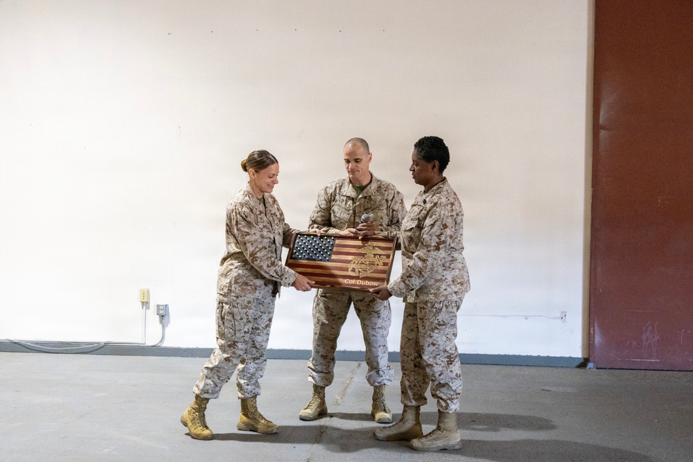 Col. Sharon Dubow, Marine Force Storage Command commanding officer, final tour at the Yermo Annex and Mounted Color Guard Stables before relinquishing MFSC command