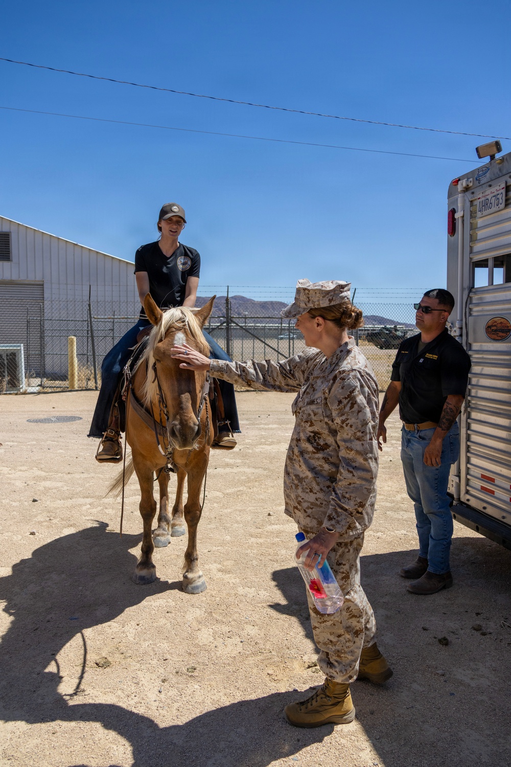 Col. Sharon Dubow, Marine Force Storage Command commanding officer, final tour at the Yermo Annex and Mounted Color Guard Stables before relinquishing MFSC command