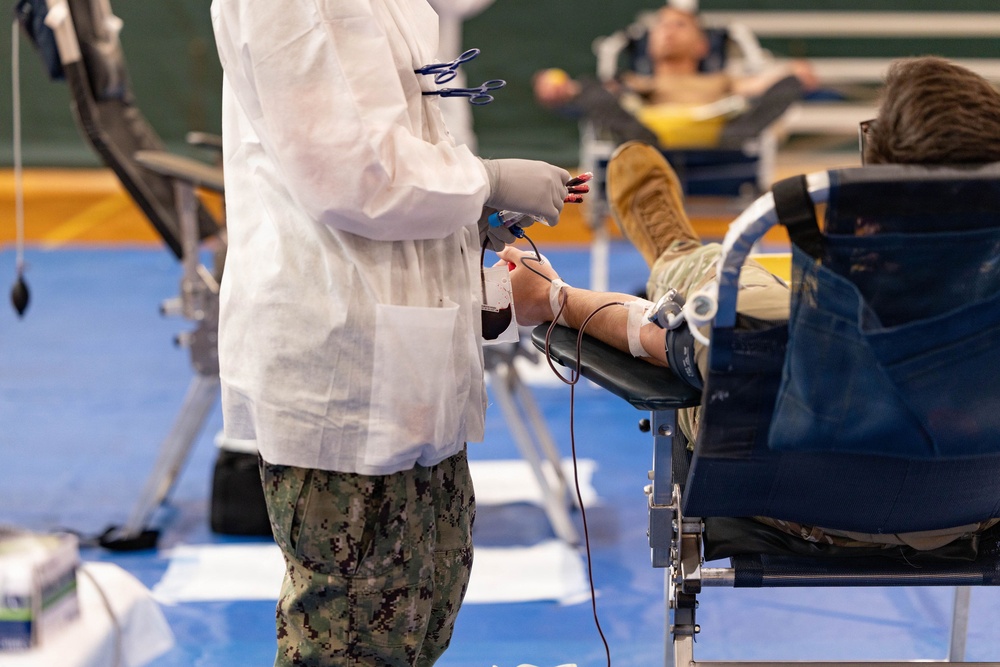 Donors From Presidio of Monterey Lined Up at the Price Fitness Center to Donate Blood