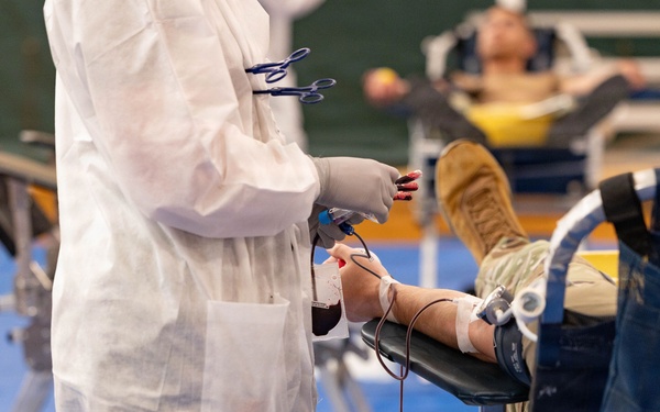 Donors From Presidio of Monterey Lined Up at the Price Fitness Center to Donate Blood
