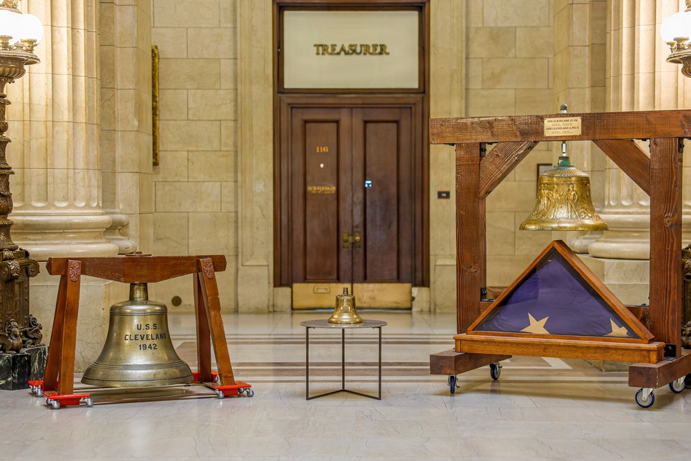 USS Cleveland Bells Displayed at Cleveland City Hall