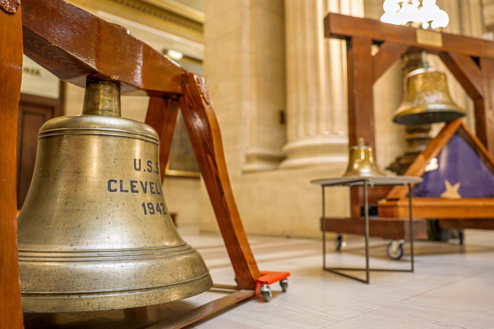 USS Cleveland Bells Displayed at Cleveland City Hall