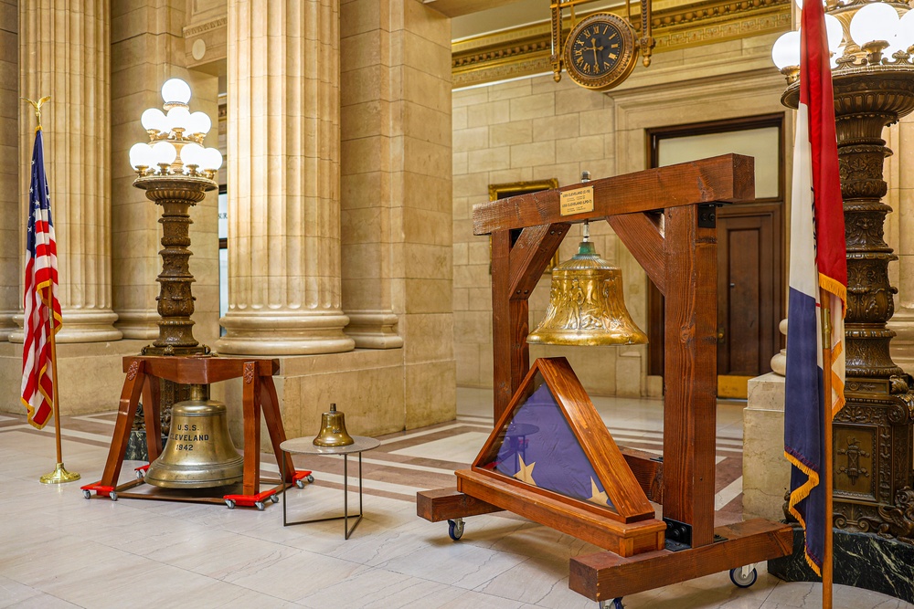 USS Cleveland Bells Displayed at Cleveland City Hall