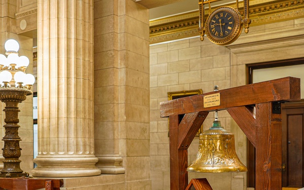 USS Cleveland Bells Displayed at Cleveland City Hall