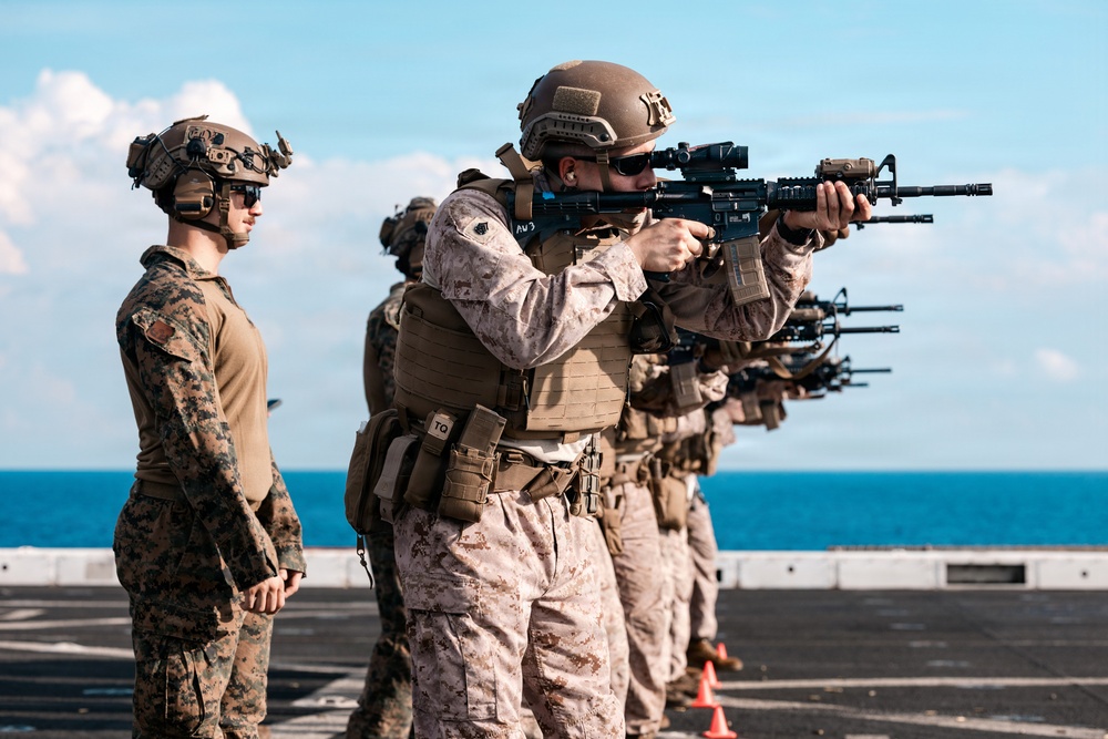 11th MEU Marines Conduct Marksmanship Training aboard USS Portland