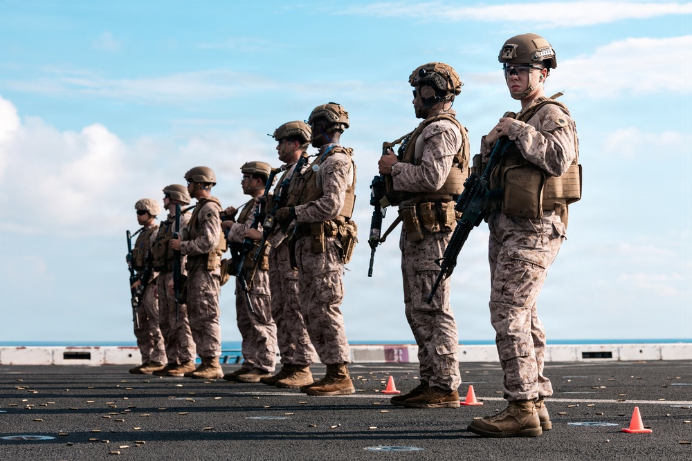 11th MEU Marines Conduct Marksmanship Training aboard USS Portland