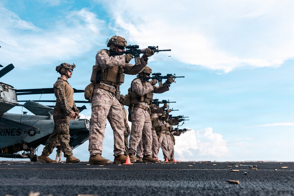 11th MEU Marines Conduct Marksmanship Training aboard USS Portland
