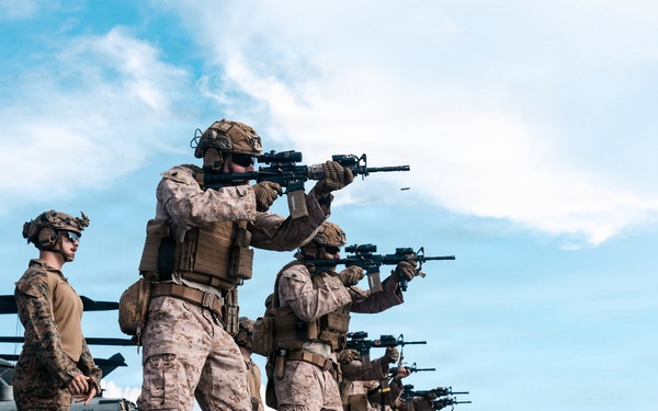 11th MEU Marines Conduct Marksmanship Training aboard USS Portland