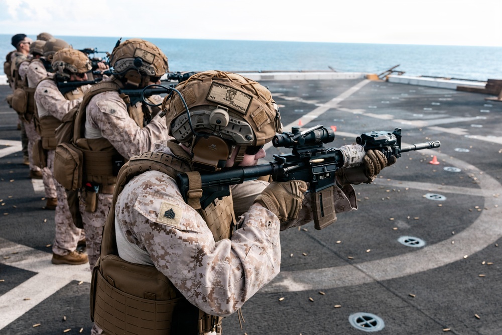 11th MEU Marines Conduct Marksmanship Training aboard USS Portland