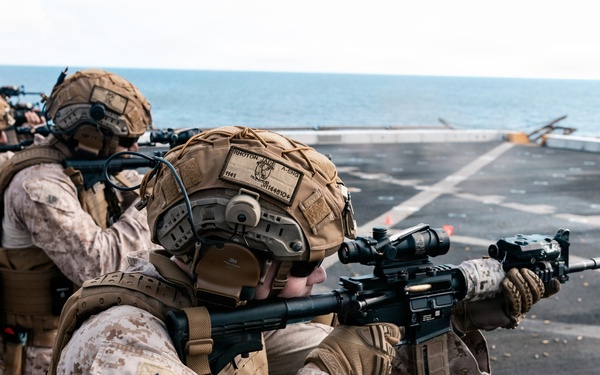 11th MEU Marines Conduct Marksmanship Training aboard USS Portland