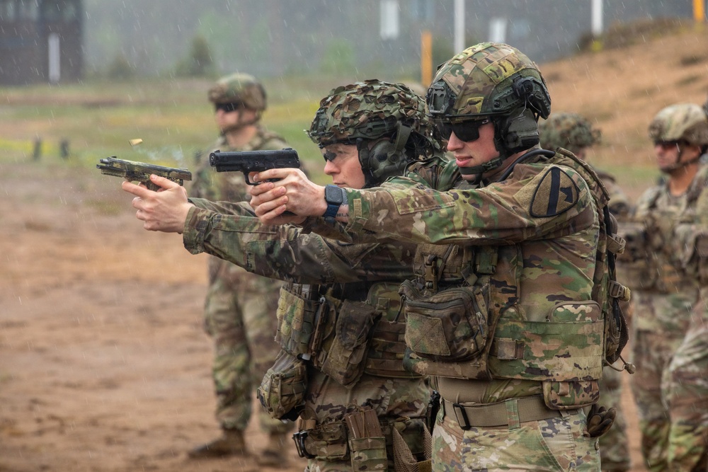 U.S. Army Soldiers conduct pistol marksmanship training alongside NATO partners at Pabradė Training Area, Lithuania