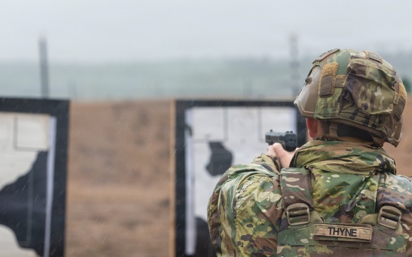 U.S. Army Soldiers conduct pistol marksmanship training alongside NATO partners at Pabradė Training Area, Lithuania