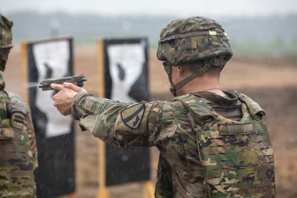 U.S. Army Soldiers conduct pistol marksmanship training alongside NATO partners at Pabradė Training Area, Lithuania