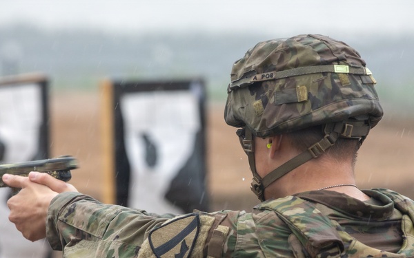 U.S. Army Soldiers conduct pistol marksmanship training alongside NATO partners at Pabradė Training Area, Lithuania