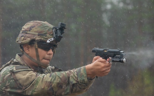 U.S. Army Soldiers conduct pistol marksmanship training alongside NATO partners at Pabradė Training Area, Lithuania