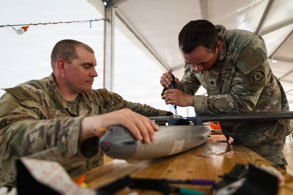 2d Cavalry Regiment Soldiers prepare one-way attack drone for flight operations