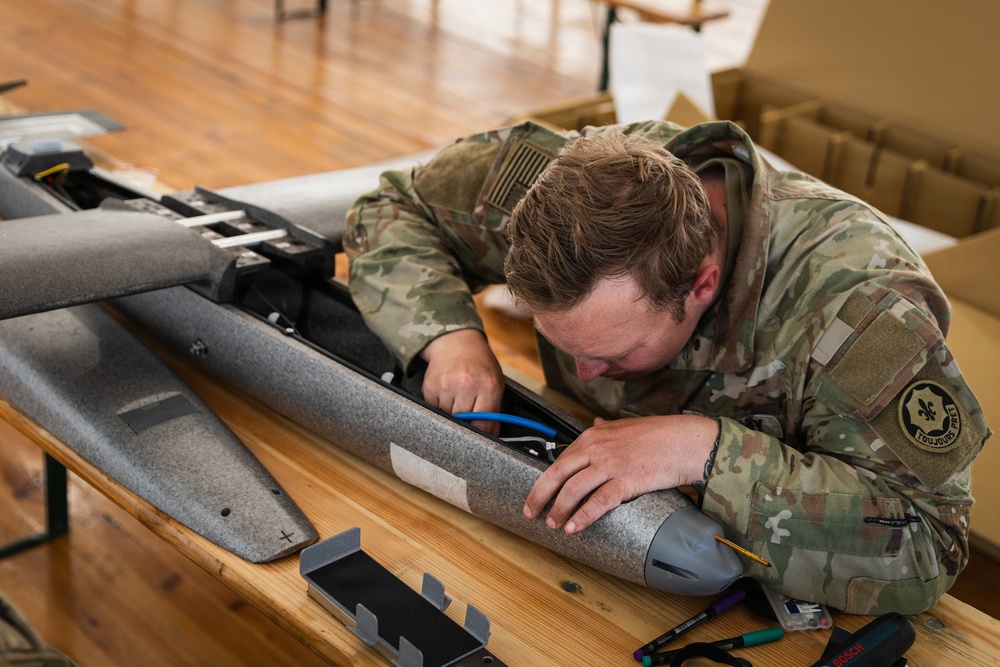2d Cavalry Regiment Soldiers prepare one-way attack drone for flight operations