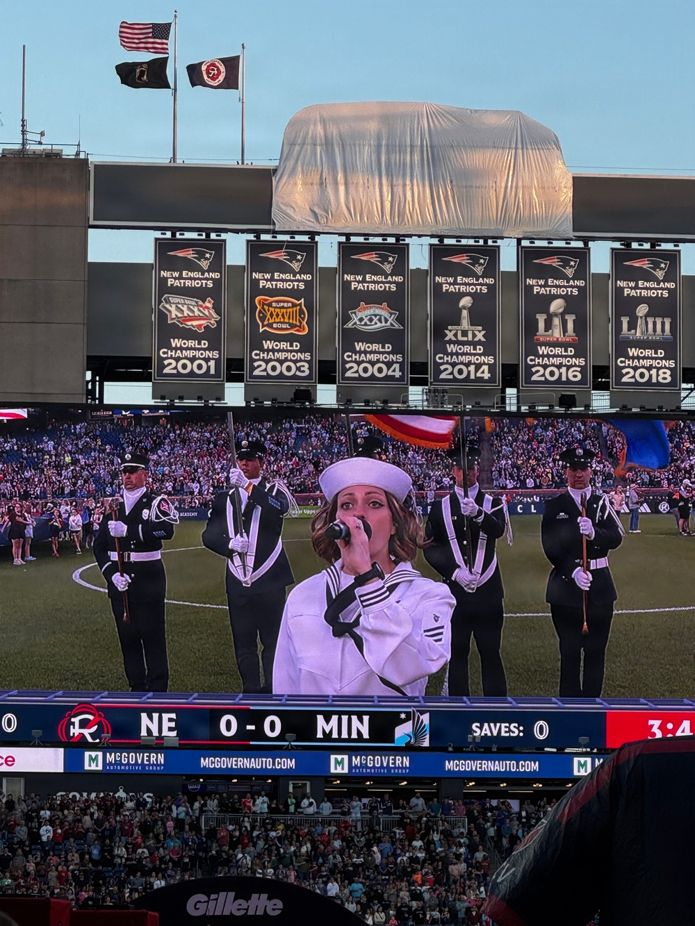 Musician Seaman Tamra Martinez rendered honors to our nation by singing the National Anthem prior to kickoff at the New England Revolution soccer match at Gillette Stadium in Foxborough, MA.