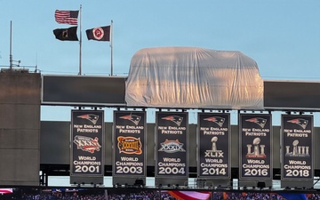 Musician Seaman Tamra Martinez rendered honors to our nation by singing the National Anthem prior to kickoff at the New England Revolution soccer match at Gillette Stadium in Foxborough, MA.