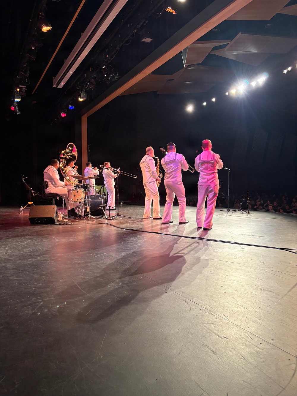 Navy Band Northeast’s Jack Tar Brass Band performed a concert celebrating military music for the students and staff of Rogers Middle School in Rockland, Massachusetts.