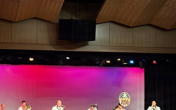 Navy Band Northeast’s Jack Tar Brass Band performed a concert celebrating military music for the students and staff of Rogers Middle School in Rockland, Massachusetts.