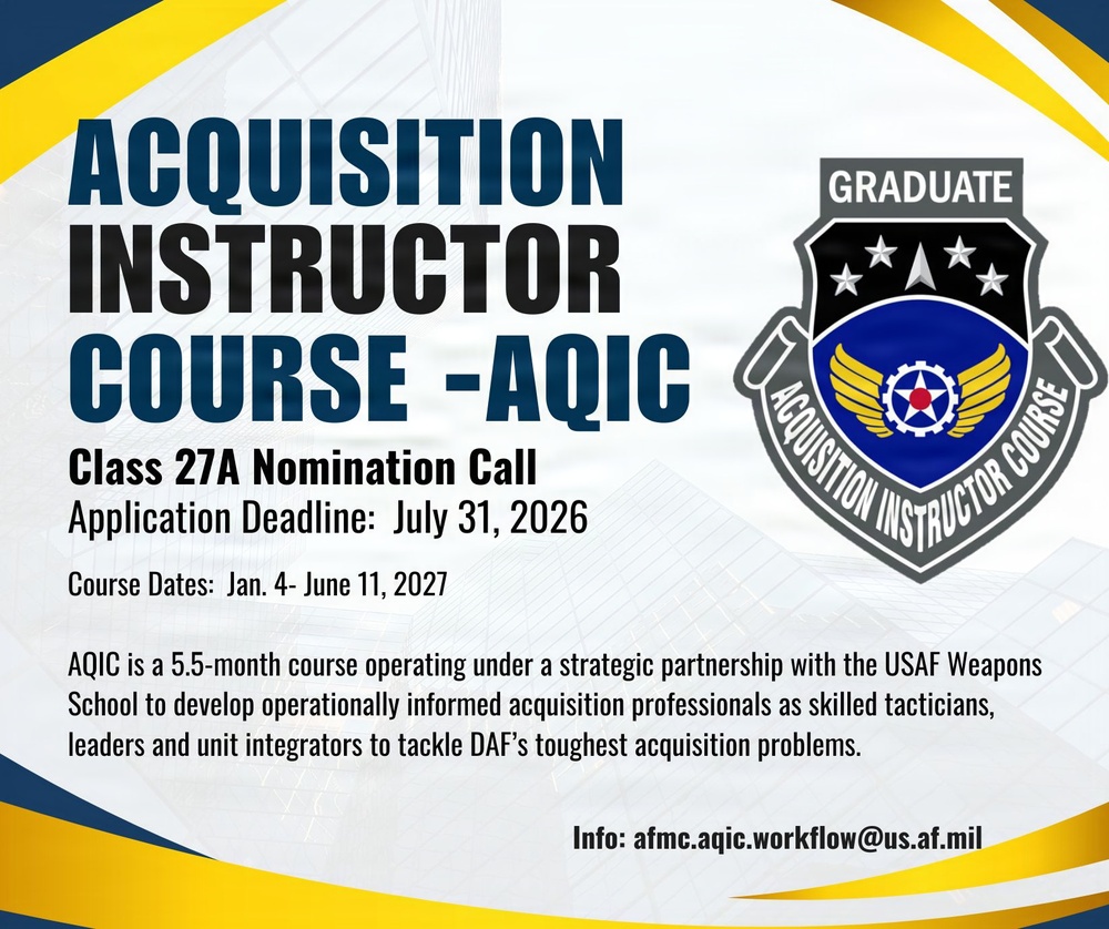USAF Acquisition Instructor Course Class 27A Nomination Call Announcement Graphic