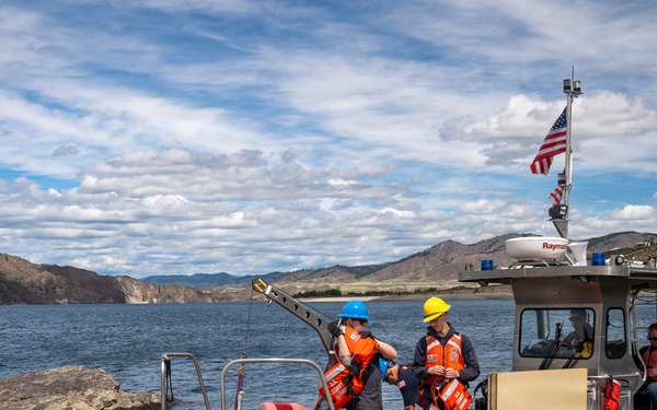 U.S. Coast Guard Aids to Navigation crew members service shore aids and buoys on Lake Roosevelt in Washington.
