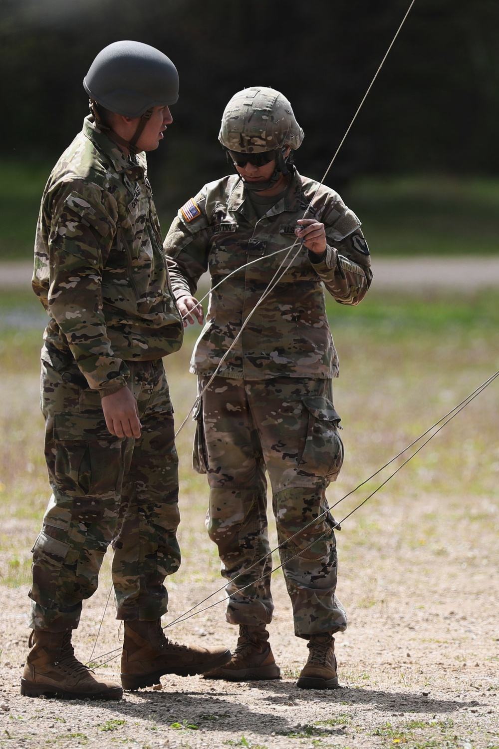 U.S. Army Soldiers with the 335th Signal Command Set Up Antennas in Preparation for the Best Squad Competition