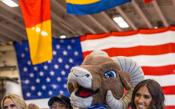 USO hosts Rampage and Cheerleaders of the Los Angeles Rams in addition to games, events, and activities for the Sailors and Marines onboard USS Essex (LHD 2) for LA Fleet Week