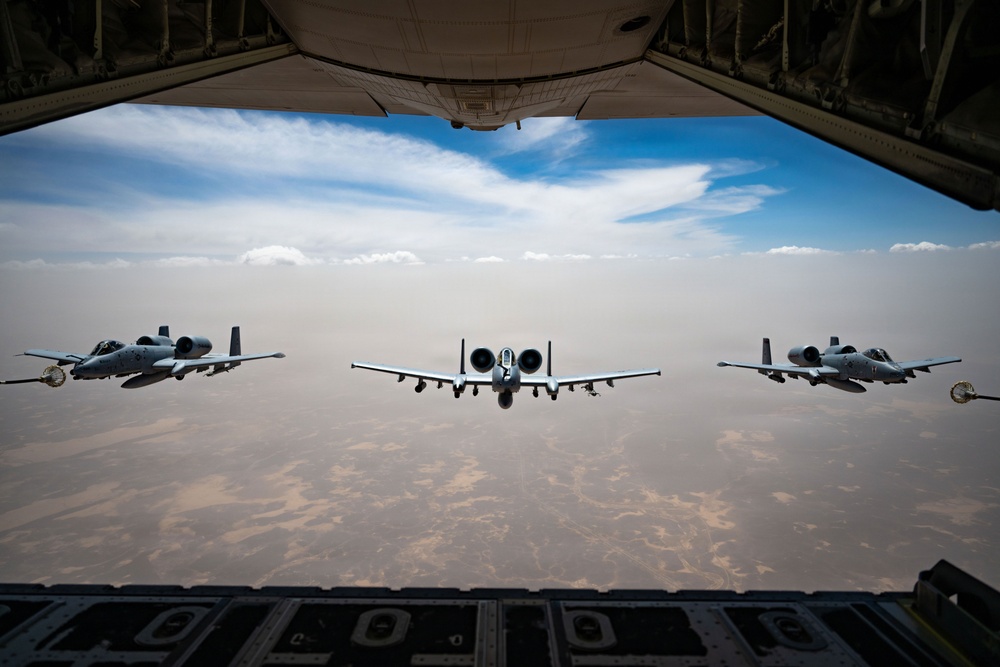 HC-130 crew refuels A-10s