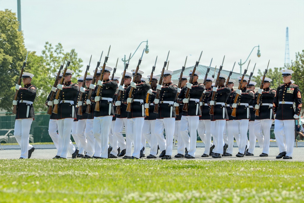 Marine Corps Battle Color Detachment performs at the Naval Academy