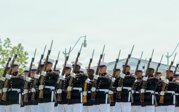 Marine Corps Battle Color Detachment performs at the Naval Academy
