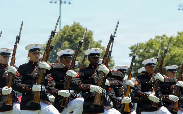 Marine Corps Battle Color Detachment performs at the Naval Academy