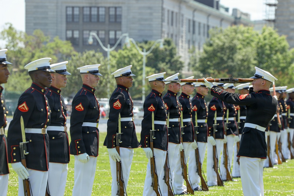 Marine Corps Battle Color Detachment performs at the Naval Academy