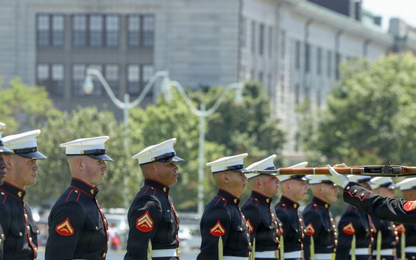 Marine Corps Battle Color Detachment performs at the Naval Academy