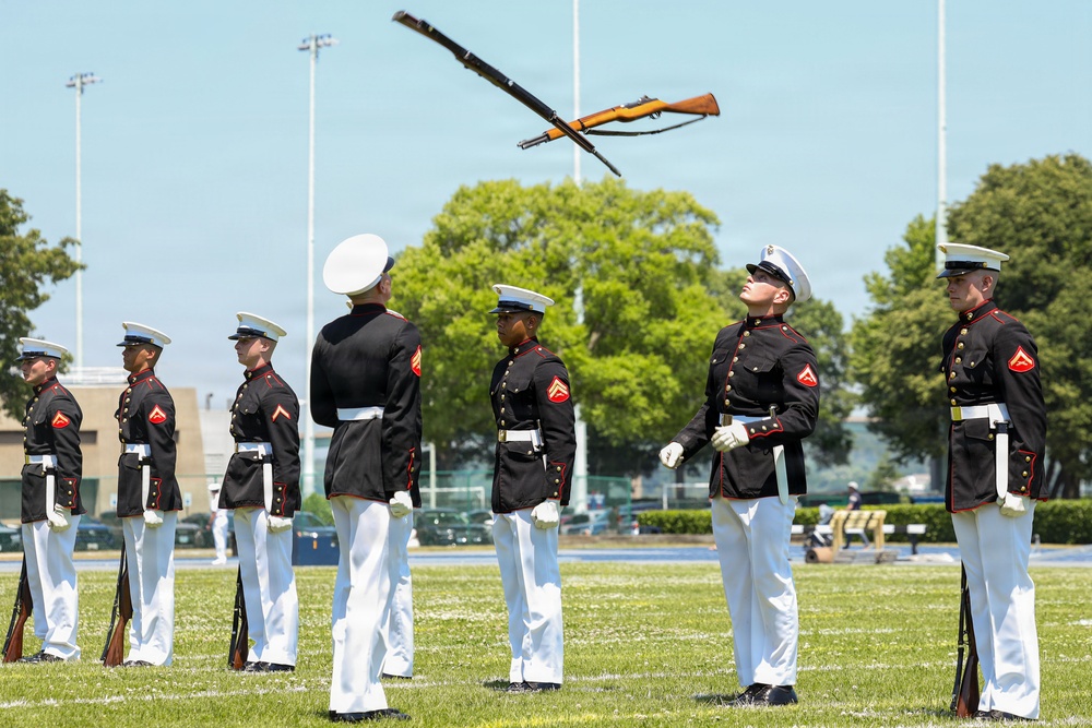 Marine Corps Battle Color Detachment performs at the Naval Academy