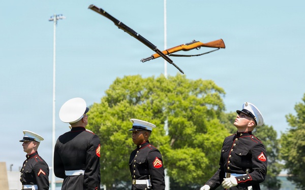 Marine Corps Battle Color Detachment performs at the Naval Academy