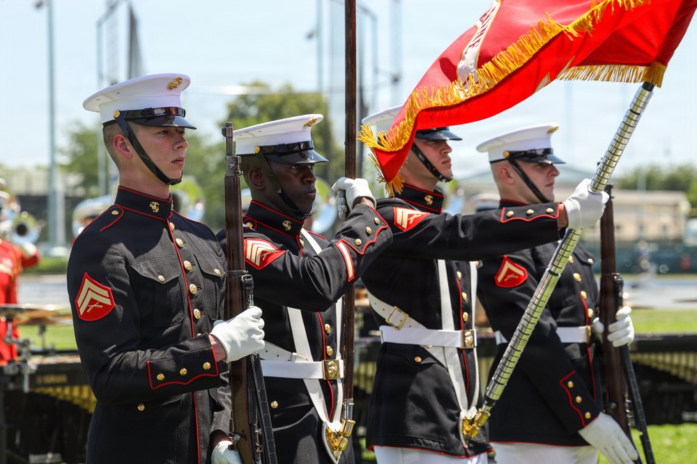 Marine Corps Battle Color Detachment performs at the Naval Academy