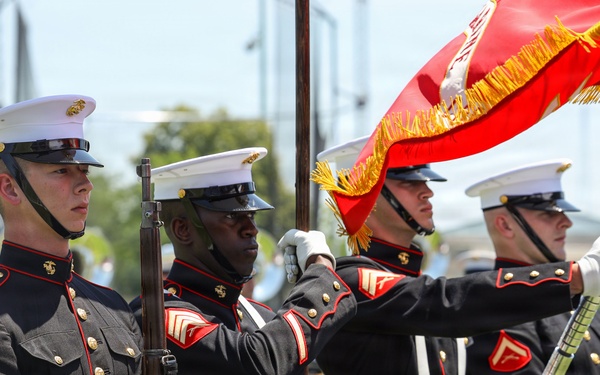 Marine Corps Battle Color Detachment performs at the Naval Academy