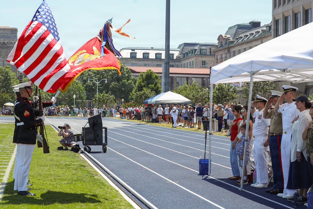 Marine Corps Battle Color Detachment performs at the Naval Academy
