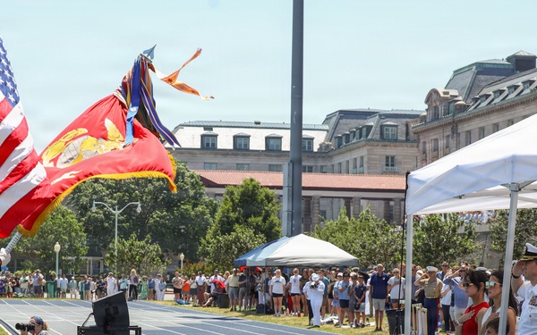 Marine Corps Battle Color Detachment performs at the Naval Academy