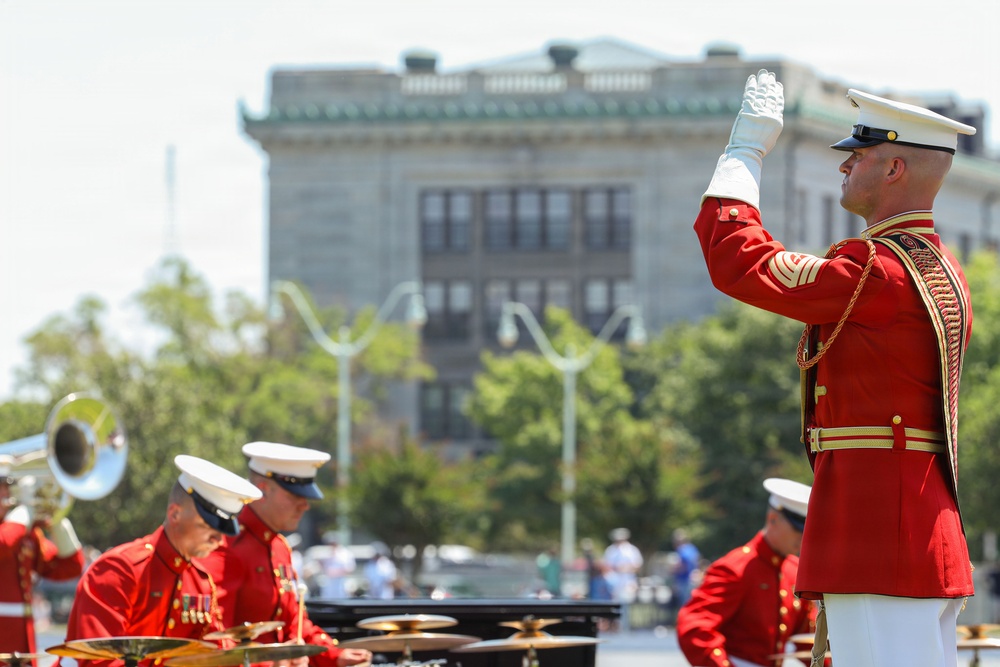 Marine Corps Battle Color Detachment performs at the Naval Academy