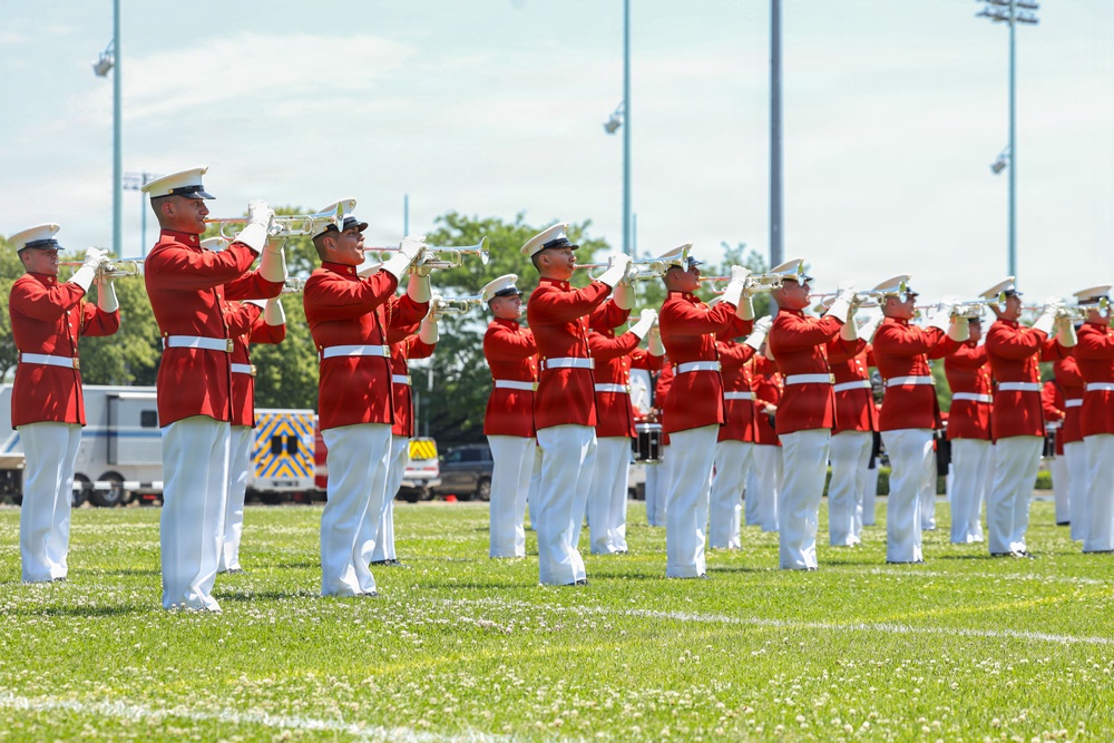 Marine Corps Battle Color Detachment performs at the Naval Academy