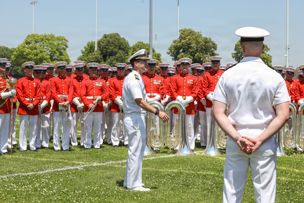 Marine Corps Battle Color Detachment performs at the Naval Academy