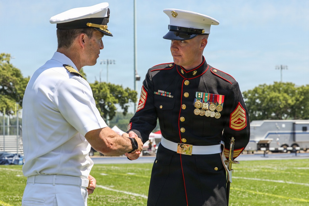 Marine Corps Battle Color Detachment performs at the Naval Academy