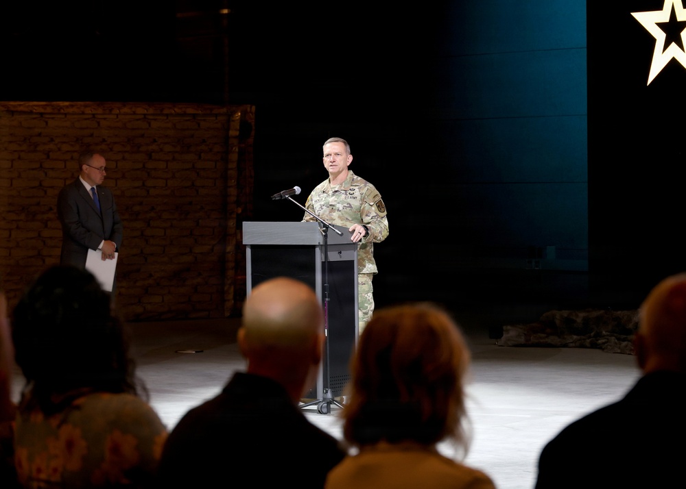 U.S. Army officer addresses audience at formal military ceremony