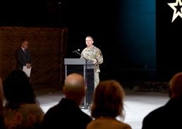 U.S. Army officer addresses audience at formal military ceremony